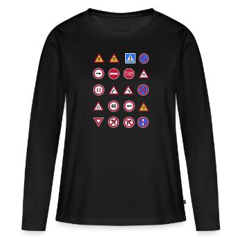 Panneaux de signalisation Enfants Panneaux de signalisation Auto-école - T-shirt manches longues Premium bio Femme - noir - Devant - Julia (174cm)