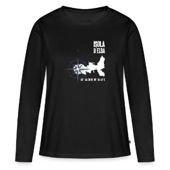 Île d’Elbe Coordonnées Carte Vacances - T-shirt manches longues Premium bio Femme - noir - Devant - Julia (174cm)