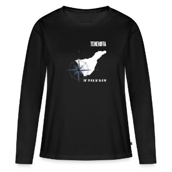 Teneriffa Atlantik Insel Koordinaten Karte Urlaub - Frauen Premium Bio Langarmshirt - Schwarz - Vorne - Julia (174cm)