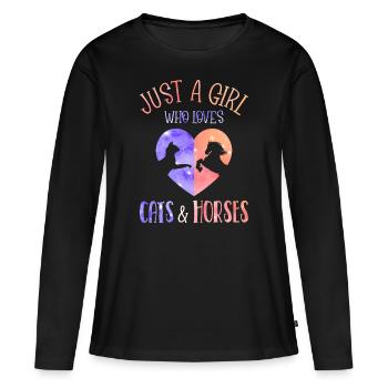 Fille Qui Aime Les Chats Et Les Chevaux Galaxie - T-shirt manches longues Premium bio Femme - noir - Devant - Julia (174cm)