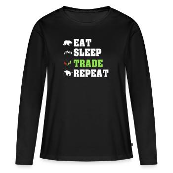 Manger Sleep Trade Trader répétitif Trader Traden - T-shirt manches longues Premium bio Femme - noir - Devant - Julia (174cm)