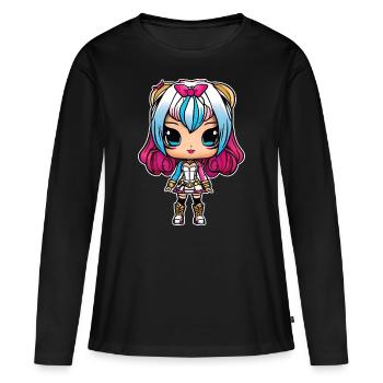 Niedliches Anime Manga Girl - Frauen Premium Bio Langarmshirt - Schwarz - Vorne - Julia (174cm)
