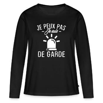 Je peux pas je suis de garde - T-shirt manches longues Premium bio Femme - noir - Devant - Julia (174cm)