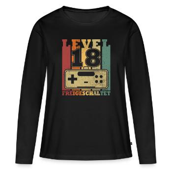 Niveau 18 Déverrouillé - T-shirt manches longues Premium bio Femme - noir - Devant - Julia (174cm)