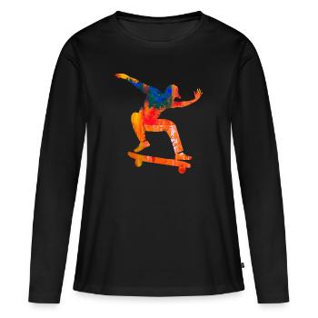 skateboard - T-shirt manches longues Premium bio Femme - noir - Devant - Julia (174cm)