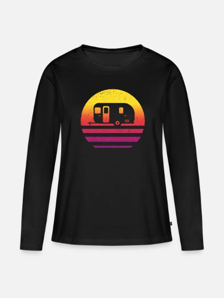 Camping Retro Style Vintage - Frauen Premium Bio Langarmshirt - Schwarz