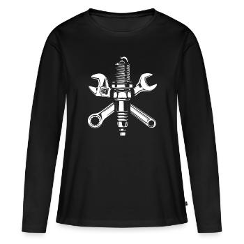 Tournevis - Garage - Bougie d’allumage et clés - T-shirt manches longues Premium bio Femme - noir - Devant - Julia (174cm)