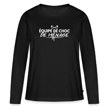 Équipe de choc de ménage. Balai - T-shirt manches longues Premium bio Femme - noir - Devant - Julia (174cm)