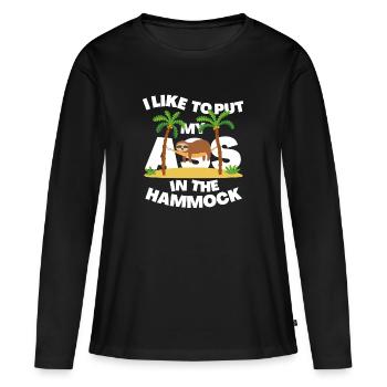 ICH MAG ES, MEINEN IN DIE HÄNGEMATTE ZU STECKEN - Frauen Premium Bio Langarmshirt - Schwarz - Vorne - Julia (174cm)