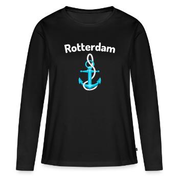 Rotterdam - T-shirt manches longues Premium bio Femme - noir - Devant - Julia (174cm)