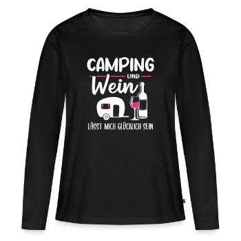 Camping und Wein Wohnwagen Camper Wohnmobil - Frauen Premium Bio Langarmshirt - Schwarz - Vorne - Julia (174cm)