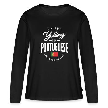 Je ne crie pas Je suis portugais Drôle de portugais Pr - T-shirt manches longues Premium bio Femme - noir - Devant - Julia (174cm)