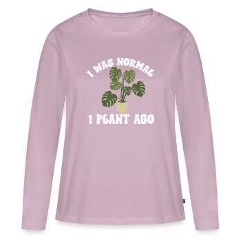 Monstera Deliciosa Albo Plante d’intérieur botanique - T-shirt manches longues Premium bio Femme - rose poudré - Devant - Julia (174cm)