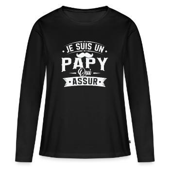 Je suis un papy qui assure, Cadeau Papy - T-shirt manches longues Premium bio Femme - noir - Devant - Julia (174cm)