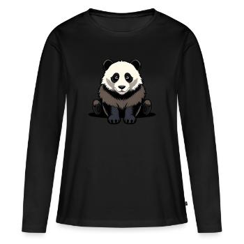 Panda mignon assis - T-shirt manches longues Premium bio Femme - noir - Devant - Julia (174cm)