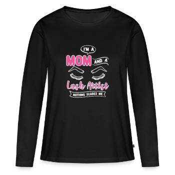 Maman & Cils Artiste Maquilleuse Humour - T-shirt manches longues Premium bio Femme - noir - Devant - Julia (174cm)