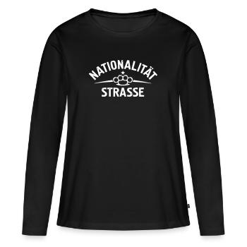 NATIONALITÄT STRASSE SCHLAGRING - Frauen Premium Bio Langarmshirt - Schwarz - Vorne - Julia (174cm)