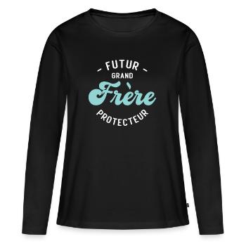 Futur Grand frère Protecteur - T-shirt manches longues Premium bio Femme - noir - Devant - Julia (174cm)