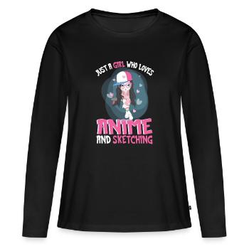 Just A Girl Who Loves Anime and Sketching - Frauen Premium Bio Langarmshirt - Schwarz - Vorne - Julia (174cm)