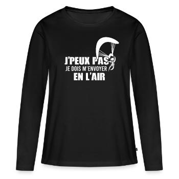 J'peux pas je dois m'envoyer en l'air parachute - T-shirt manches longues Premium bio Femme - noir - Devant - Julia (174cm)