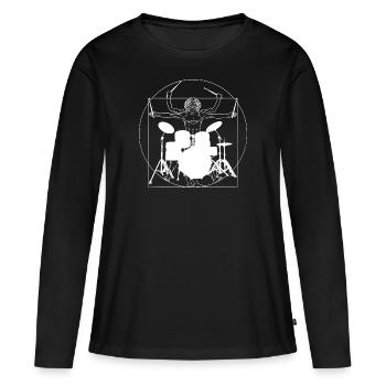 Drummer Vitruvian Man Drumsticks - Frauen Premium Bio Langarmshirt - Schwarz - Vorne - Julia (174cm)
