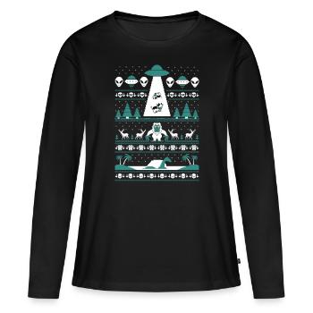 Ovnis Yeti Loch Ness Noël moche - T-shirt manches longues Premium bio Femme - noir - Devant - Julia (174cm)