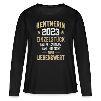 LUSTIG RENTE RENTNERIN 2023 - Frauen Premium Bio Langarmshirt - Schwarz - Vorne - Julia (174cm)