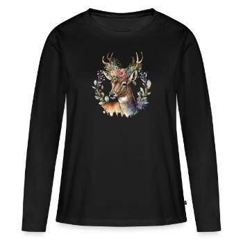 Chevreuil - T-shirt manches longues Premium bio Femme - noir - Devant - Julia (174cm)