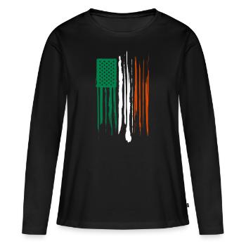 Irland-Flagge - Frauen Premium Bio Langarmshirt - Schwarz - Vorne - Julia (174cm)
