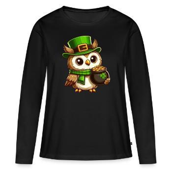Hibou d’or de la Saint-Patrick - T-shirt manches longues Premium bio Femme - noir - Devant - Julia (174cm)