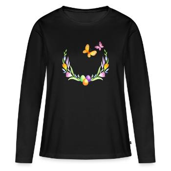 Pâques printemps fleurs de printemps nature printemps - T-shirt manches longues Premium bio Femme - noir - Devant - Julia (174cm)