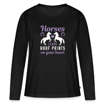 Les chevaux laissent des empreintes de sabots sur votre cœur - T-shirt manches longues Premium bio Femme - noir - Devant - Julia (174cm)