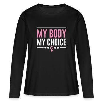 Mon corps mon choix - T-shirt manches longues Premium bio Femme - noir - Devant - Julia (174cm)