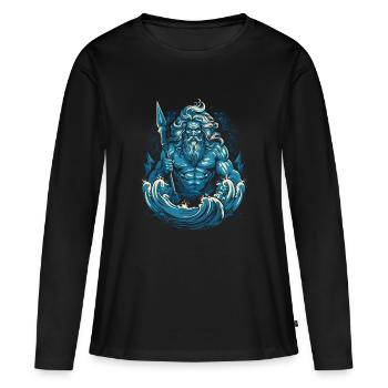 Poseidon - Frauen Premium Bio Langarmshirt - Schwarz - Vorne - Julia (174cm)