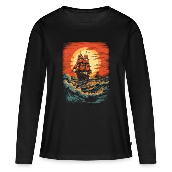Sea Yacht - Frauen Premium Bio Langarmshirt - Schwarz - Vorne - Julia (174cm)