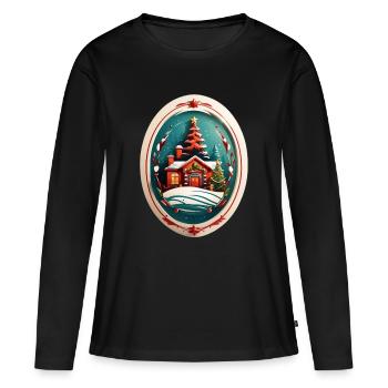 Cabane de Noël - T-shirt manches longues Premium bio Femme - noir - Devant - Julia (174cm)
