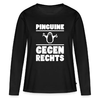 Pinguine gegen rechts / weiß - Frauen Premium Bio Langarmshirt - Schwarz - Vorne - Julia (174cm)
