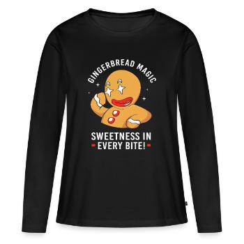 Bonhomme en pain d'épices Pain d'épices de Noël - T-shirt manches longues Premium bio Femme - noir - Devant - Julia (174cm)