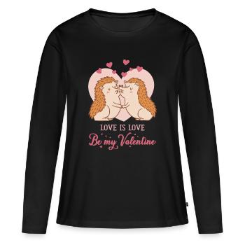 Be my Valentine – Love Igeln mit Herzen  - Frauen Premium Bio Langarmshirt - Schwarz - Vorne - Julia (174cm)