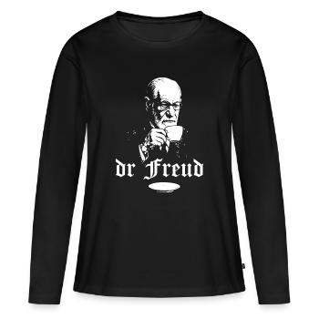 Portrait du Dr Freud à l’heure du thé - T-shirt manches longues Premium bio Femme - noir - Devant - Julia (174cm)