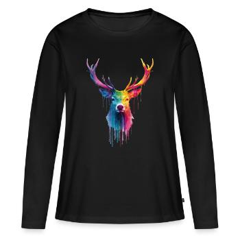 Cerfs, cerfs - T-shirt manches longues Premium bio Femme - noir - Devant - Julia (174cm)