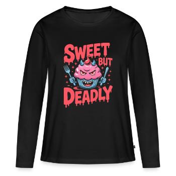 Cupcake Diabolique: Douce Menace - T-shirt manches longues Premium bio Femme - noir - Devant - Julia (174cm)