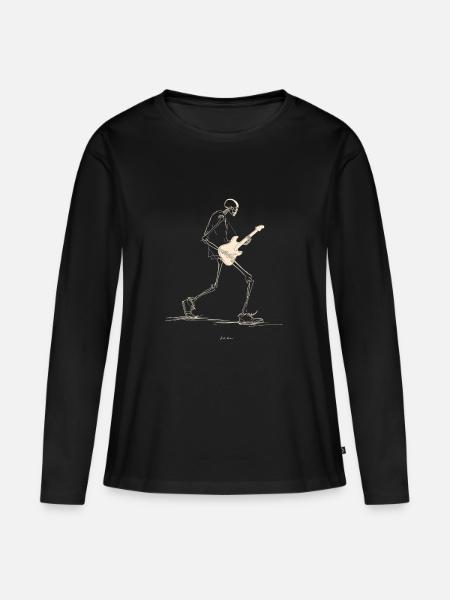 Skelett-Gitarrist mit E-Gitarre - Frauen Premium Bio Langarmshirt - Schwarz