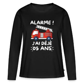 Alarme J’ai Déjà 5 Ans, Anniversaire Pompier - T-shirt manches longues Premium bio Femme - noir - Devant - Julia (174cm)