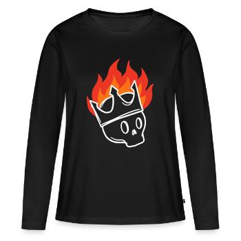 Roi Squelette Squelette Sombre du Crâne Enflammé - T-shirt manches longues Premium bio Femme - noir - Devant - Julia (174cm)