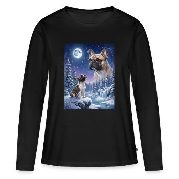 Hurlant au chien de la lune Bouledogue français - T-shirt manches longues Premium bio Femme - noir - Devant - Julia (174cm)