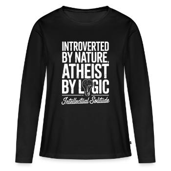 Introverti par nature, athée par logique - T-shirt manches longues Premium bio Femme - noir - Devant - Julia (174cm)