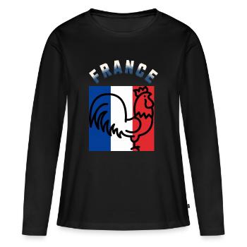 Hahn und Trikolore: Art Frankreich - Frauen Premium Bio Langarmshirt - Schwarz - Vorne - Julia (174cm)