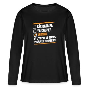 célibataire en couple NON VOYANTE - T-shirt manches longues Premium bio Femme - noir - Devant - Julia (174cm)