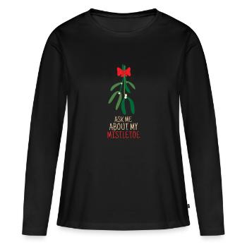 Posez-moi des questions sur le gui symbole de l’amour pour Noël - T-shirt manches longues Premium bio Femme - noir - Devant - Julia (174cm)